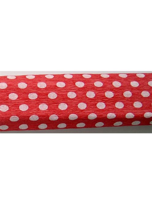 Krepp-papír, 50x200 cm, VICTORIA, piros alapon fehér pöttyös (HPRV00145)