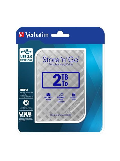 2,5" HDD (merevlemez), 2TB, USB 3.0, VERBATIM "Store n Go", ezüst (HV2TSGE)