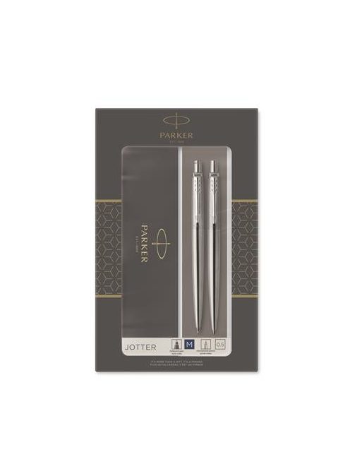 Golyóstoll és nyomósirón szett, díszdoboz, rozsdamentes acél tolltest, PARKER "Royal Jotter", kék (ICPJKST3)