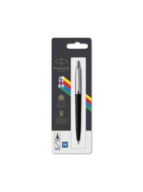 Golyóstoll, 0,7 mm, ezüst színű klip, fekete tolltest, PARKER "Royal Jotter Originals", kék (ICPJRBPF)