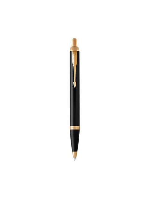 Golyóstoll, nyomógombos, arany színű klip, fekete tolltest, PARKER, "Royal IM", kék (ICPRIM02)