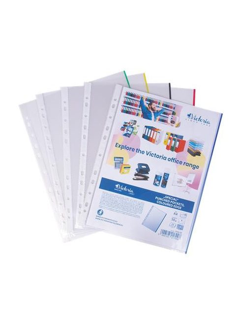 Genotherm, lefűzhető, színes szélű, A4, 50 mikron, víztiszta, VICTORIA OFFICE, vegyes színek (IDGLSZ)