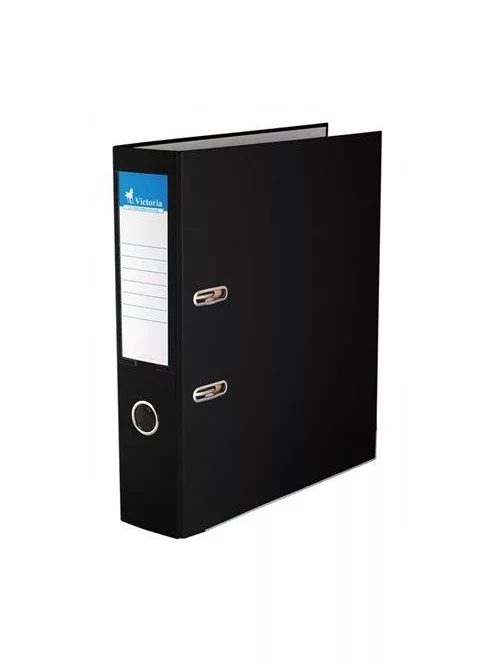 Iratrendező, 75 mm, A4, PP/karton, élvédő sínnel, VICTORIA OFFICE, "Basic", fekete (IDI75FK)