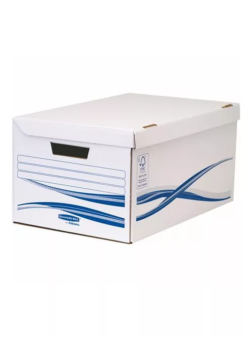Csapófedeles archiválókonténer, karton, nagy, FELLOWES "Bankers Box Basic", kék-fehér (IFW4460503)