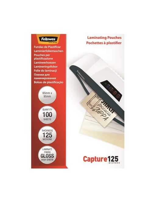 Meleglamináló fólia, 125 mikron, 65x95 mm, fényes, 100 db, FELLOWES (IFW53067)