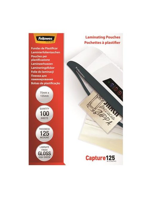 Meleglamináló fólia, 125 mikron, 75x105 mm, fényes, 100 db,  FELLOWES (IFW53069)
