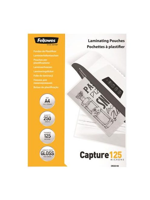 Meleglamináló fólia, 125 mikron, A4, fényes, 250 db, FELLOWES (IFW53149)