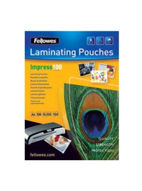 Meleglamináló fólia, 100 mikron, A4, fényes, 100 db,  FELLOWES (IFW53511)