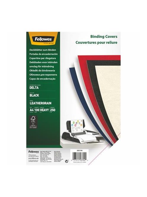 Hátlap, A4, 250 g, matt, FELLOWES "Delta", fekete, 100 db (IFW53704)