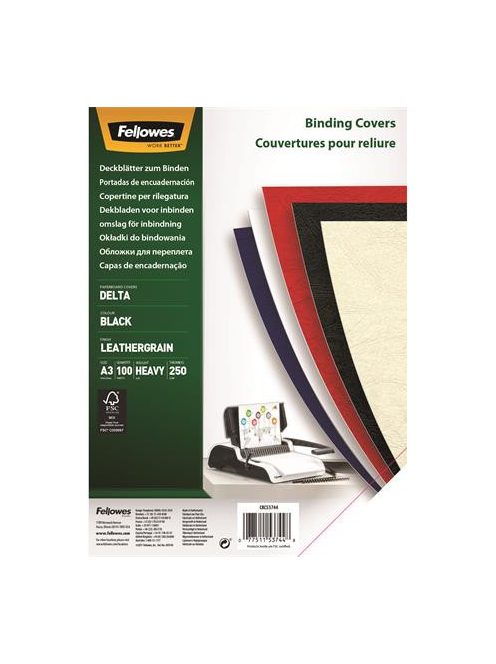 Hátlap, A3, 250 g, matt, FELLOWES "Delta", fekete, 100 db (IFW53744)