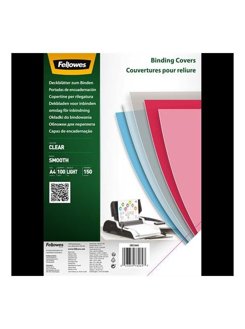 Előlap, A4, 150 mikron, PET, FELLOWES, víztiszta (IFW53845)