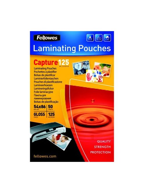 Meleglamináló fólia, 125 mikron, 54x86 mm, fényes, 50 db,  FELLOWES (IFW53966)