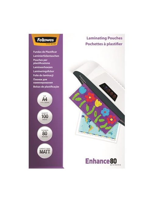 Meleglamináló fólia, 80 mikron, A4, matt, 100 db, FELLOWES (IFW54521)