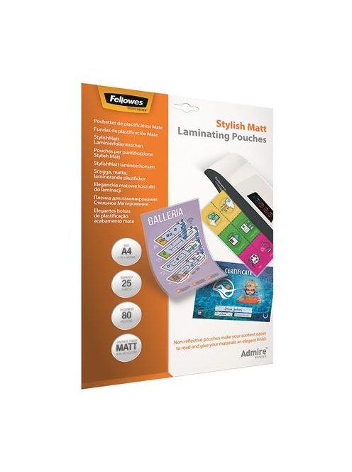 Meleglamináló fólia, 80 mikron, A4, matt, 25 db, FELLOWES "Admire Stylish" (IFW56021)