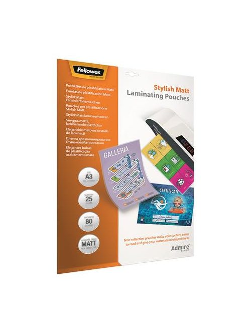 Meleglamináló fólia, 80 mikron, A3, matt, 25 db, FELLOWES, "Admire Stylish" (IFW56022)