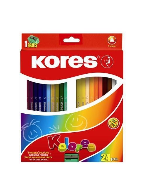 Színes ceruza készlet, háromszögletű, KORES "Triangular", 24 különböző szín (IK100324) (IK100324)