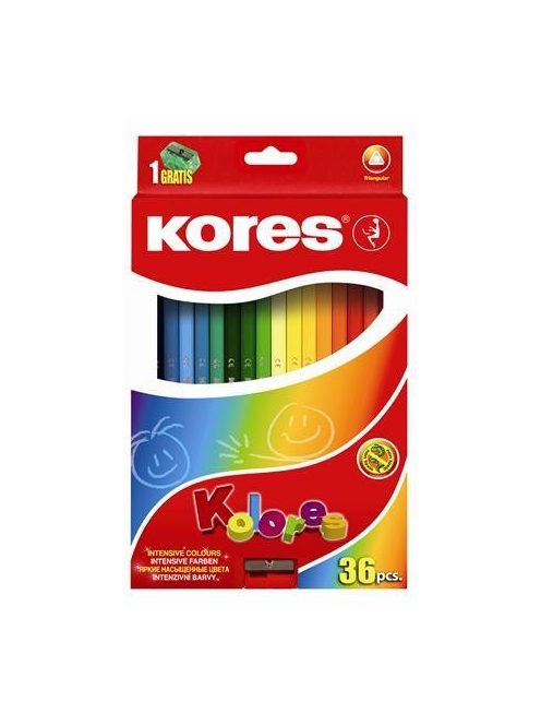 Színes ceruza készlet, háromszögletű, KORES "Triangular", 36 különböző szín (IK100336)