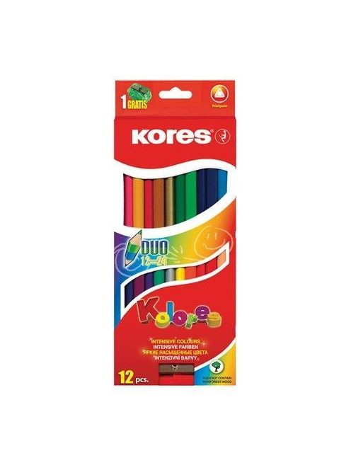 Színes ceruza készlet, kétvégű, háromszögletű, KORES "Duo", 24 különböző szín (IK100612)