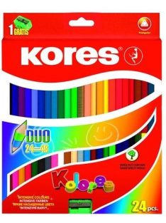   Színes ceruza készlet, kétvégű, háromszögletű, KORES "Duo", 48 különböző szín (IK100624)