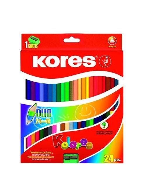 Színes ceruza készlet, kétvégű, háromszögletű, KORES "Duo", 48 különböző szín (IK100624)
