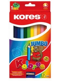   Színes ceruza készlet, háromszögletű, vastag, KORES "Jumbo", 12 különböző szín (IK100712)