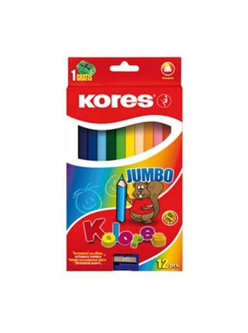 Színes ceruza készlet, háromszögletű, vastag, KORES "Jumbo", 12 különböző szín (IK100712)