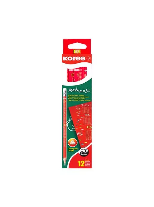 Grafitceruza radírral, HB, háromszögletű, KORES "Mathmagic" (IK11290D)