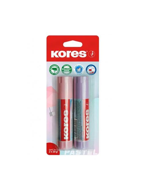 Ragasztóstift, pasztell színű tokban, 2x20 g, KORES, vegyes színek (IK12827)