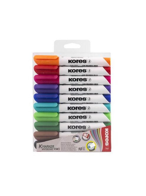 Tábla- és flipchart marker készlet, 1-3 mm, kúpos, KORES "K-Marker", 10 különböző szín (IK20800)