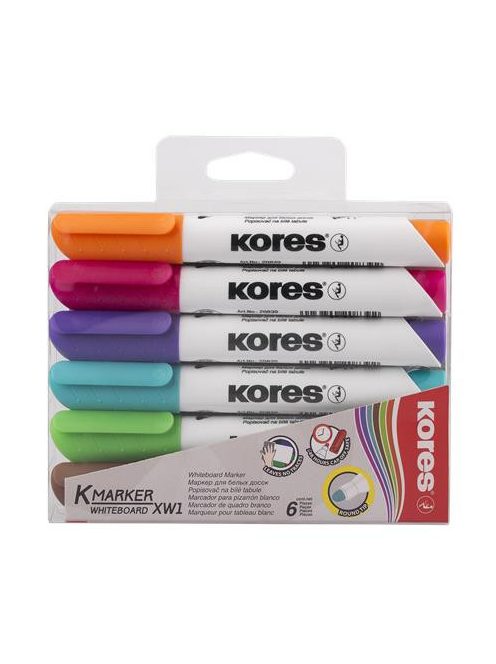 Tábla- és flipchart marker készlet, 1-3 mm, kúpos, KORES "K-Marker", 6 különböző szín (IK20802)