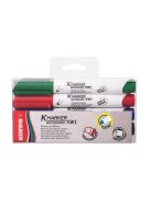 Tábla- és flipchart marker készlet, 1-3 mm, kúpos, KORES "K-Marker", 4 különböző szín (IK20843)