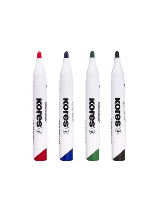 Tábla- és flipchart marker készlet, 1-3 mm, kúpos, KORES "K-Marker", 4 különböző szín (IK20843)