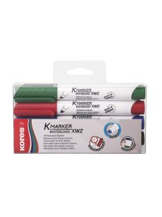   Tábla- és flipchart marker készlet, 1-3 mm, vágott, KORES "K-Marker", 4 különböző szín (IK20845)