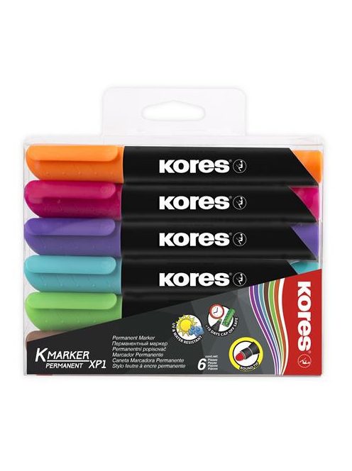 Alkoholos marker, 3-5 mm, kúpos, KORES "K-Marker", 6 különböző szín (IK20902)