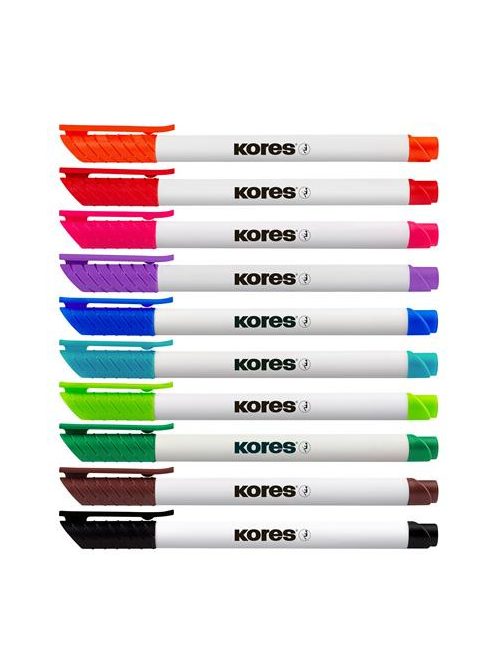 Tábla- és flipchart marker készlet, 1-3 mm kúpos, KORES "K-Marker", 10 különböző szín (IK22841)