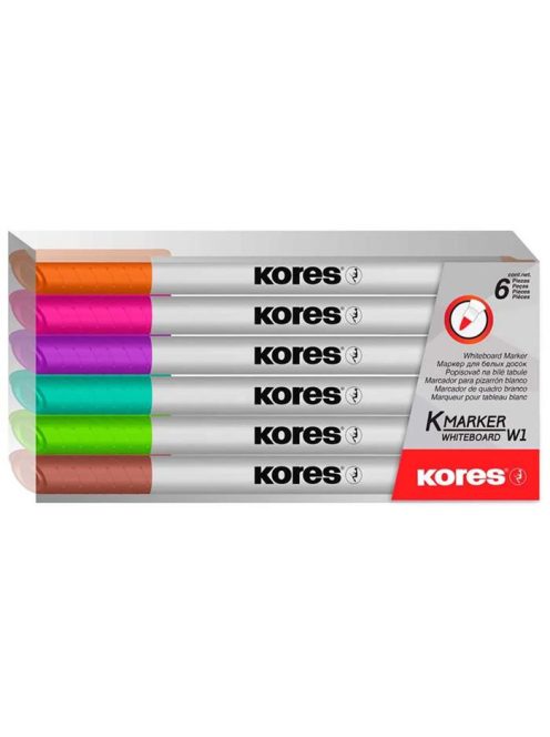 Tábla- és flipchart marker készlet, 1-3 mm kúpos, KORES "K-Marker", 6 különböző szín (IK22846)