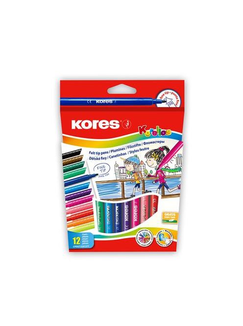 Filctoll készlet, kimosható, KORES "Korellos", 12 különböző szín (IK29013)