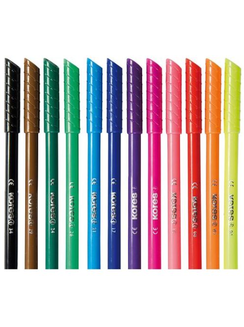 Filctoll készlet, kimosható, KORES "Korellos", 12 különböző szín (IK29013)