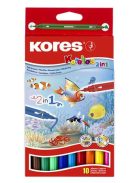 Filctoll készlet, 1-3 mm, kimosható, KORES "Korellos 2in1", 10 különböző szín (IK29021)