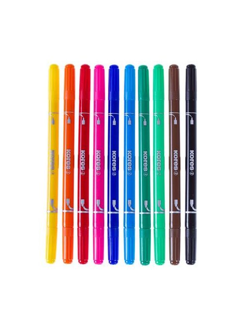 Filctoll készlet, 1-3 mm, kimosható, KORES "Korellos 2in1", 10 különböző szín (IK29021)