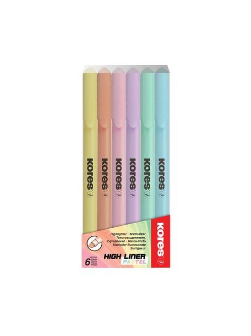 Szövegkiemelő készlet, 0,5-5 mm, KORES , 6 különböző pasztell szín (IK36246)