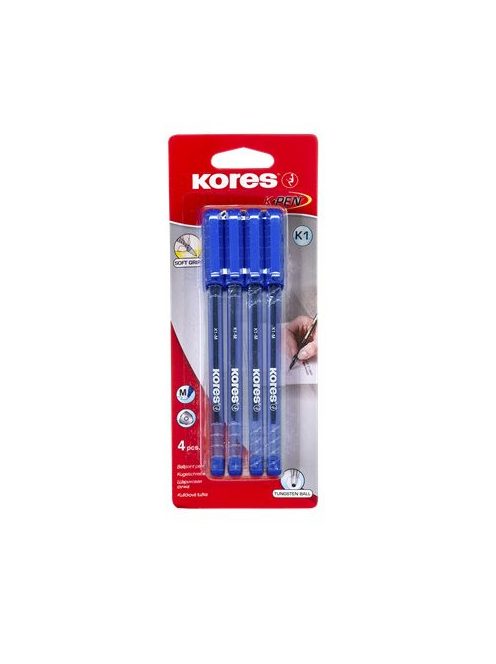 Golyóstoll, 1,0 mm, kupakos, háromszögletű, KORES "K1-M", kék (IK37114)