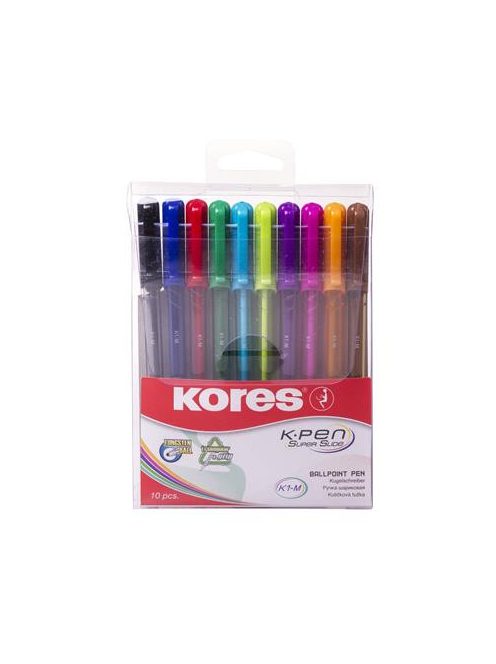 Golyóstoll készlet, 1,0 mm, kupakos, háromszögletű, KORES "K1-M", vegyes (IK37150)