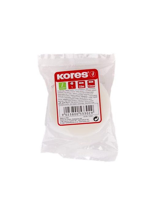 Ragasztószalag, írható, 12 mm x 33 m, KORES "Invisible", áttetsző (IK53302)