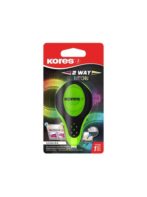 Hibajavító roller, 4,2 mm x 8 m, KORES "2WAY Neon", vegyes színekben (IK84321)