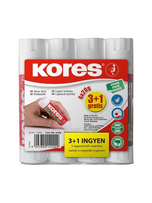 Ragasztóstift, 20 g, 3+1 akciós kiszerelés, KORES (IK873423A)