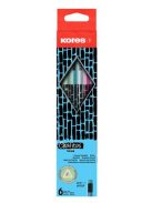 Grafitceruza radírral, HB, háromszögletű, KORES "Style Cracked", vegyes metál színek (IK92813)
