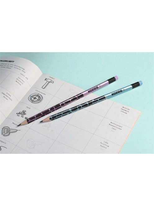 Grafitceruza radírral, HB, háromszögletű, KORES "Style Cracked", vegyes metál színek (IK92813)