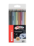 Színes ceruza készlet, háromszögletű, KORES "Kolores Style Metallic", 12 metál szín (IK93316)