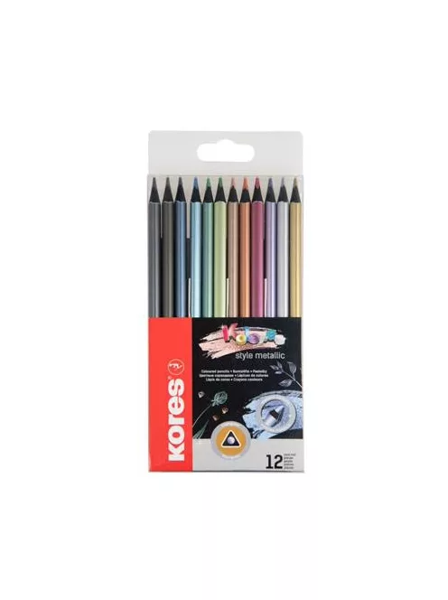 Színes ceruza készlet, háromszögletű, KORES "Kolores Style Metallic", 12 metál szín (IK93316)
